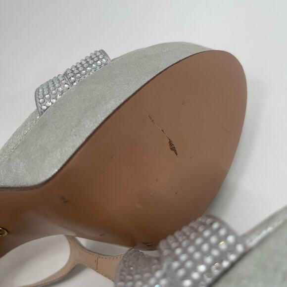 PELLE MODA Heels Size 8 Onora Platform Silver Rhinestone Crystals Strappy Ankle - Picture 10 of 15